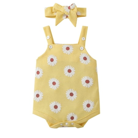 

Baby Girls Summer Casual Sling Romper Sleeveless Playsuit with Headband