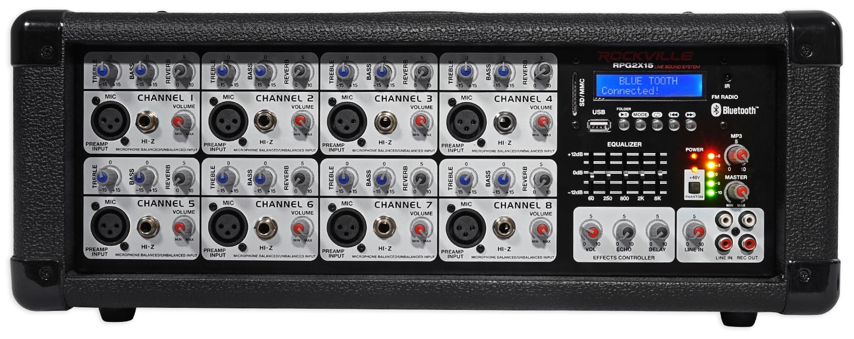 Rockville RPG2X15 Package PA System Mixer/Amp+15" Speakers+Stands+Mics+Bluetooth
