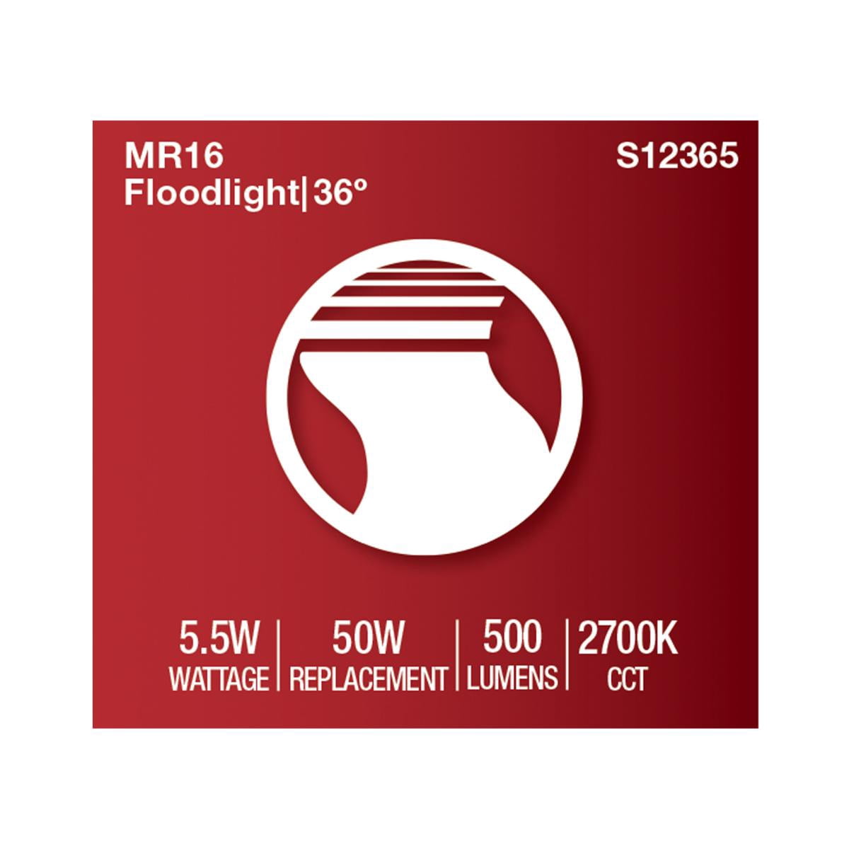 Satco S12365 MR16 LED Flood Light Bulbs 12V 5.5W 2700K GU5.3 Base Dimmable (12 Pack)