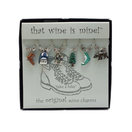 

Wine Things 6-Piece Wine Charms/Wine Glass Tags/Drink Markers for Stem Glasses Wine Tasting Party (Take A Hike)