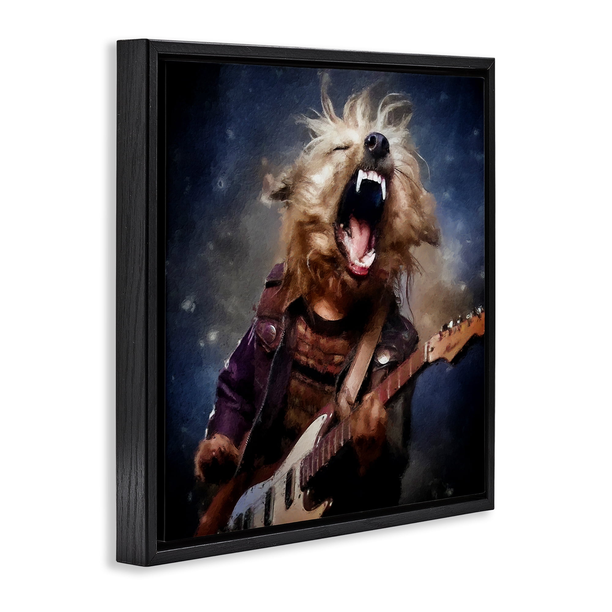 Stupell Industries Fun Musician Terrier Animals Painting Black Floater Framed Canvas Art Print Wall Art, 25 x 25