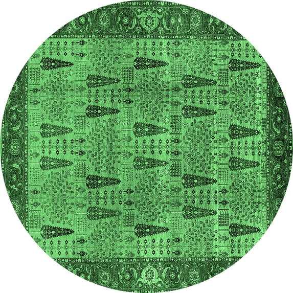 Ahgly Company Indoor Round Oriental Emerald Green Industrial Area Rugs, 4' Round