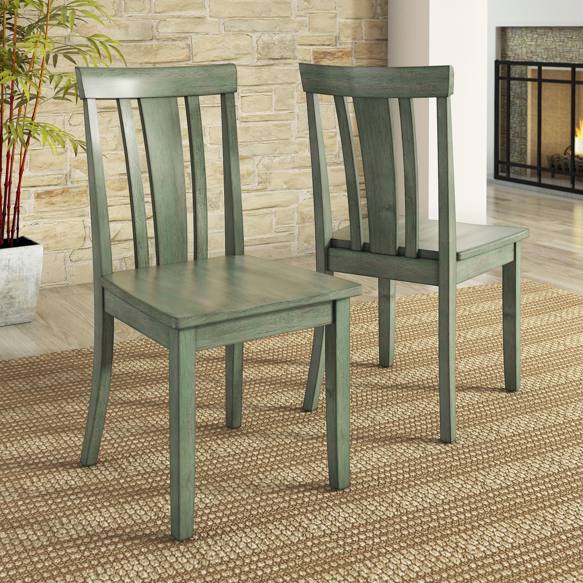Lexington Slat Back Dining Chair, Set of 2, Dark Sea Green - Walmart