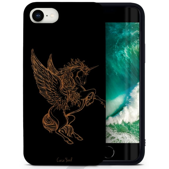 Case Yard Wooden Case for iPhone-SE Soft TPU Silicone cover Slim Fit Shockproof Wood Protective Phone Cover for Girls Boys Men and Women Supports Wireless Charging Pegasus Design