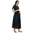 thumbnail image 1 of Bimba Nursing Black Cotton Kaftan With Belt Front Buttons Maternity Night Wear, 1 of 8