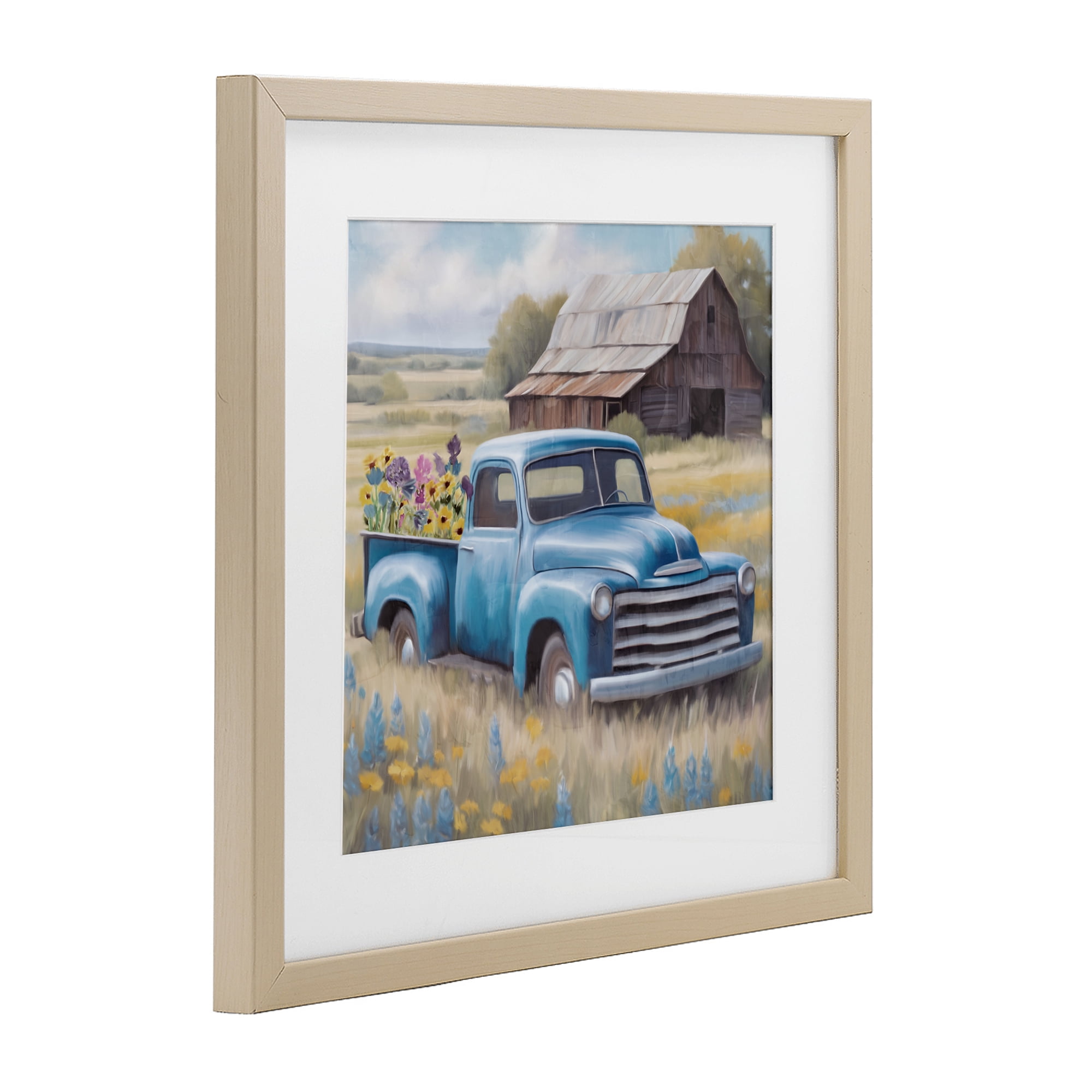 Stupell Industries Flower Truck in Antique Blue Birch Framed Print Under Glass, design by Kim Allen