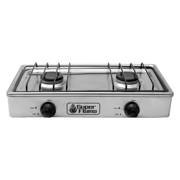 Parrilla de Cocina Sobre Mesa de 2 Quemadores de Acero Inoxidable Super Flama Parrilla 2Q-TA