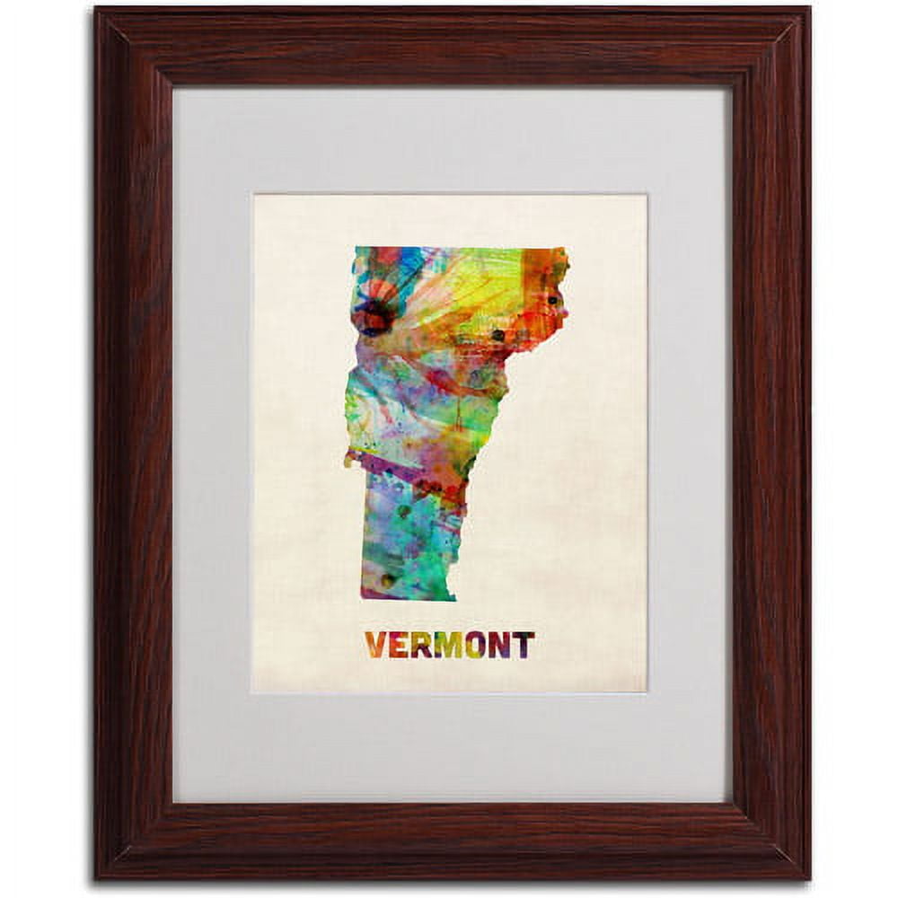 Trademark Fine Art "Vermont Map" Matted Framed Art by Michael Tompsett, Wood Frame