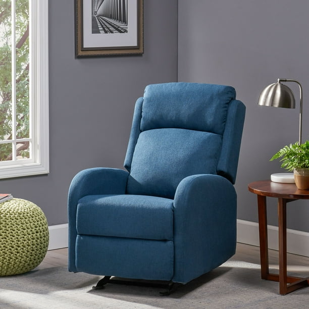Ava Fabric Rocking Recliner, Navy Blue and Black