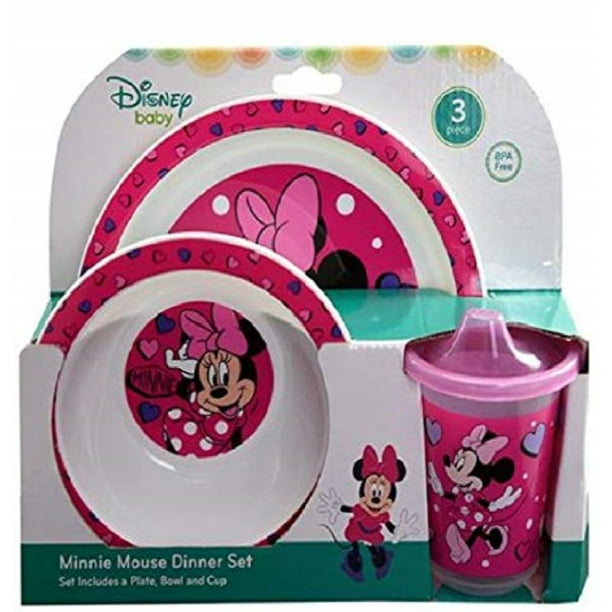 minnie mouse 3pc pp dinner set in open box (plate, bowl and cup