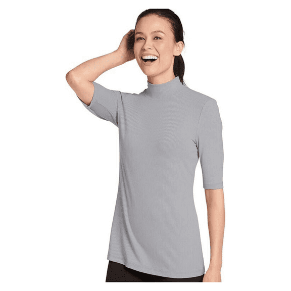 Jockey Women's, Tops Mock Neck Rib Tee, Alloy Grey, m