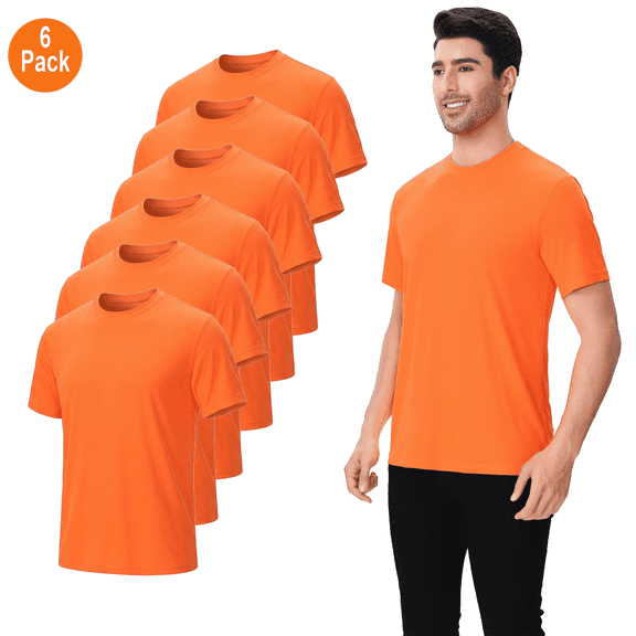 Zfeel Men Crew Neck Hi Vis Pure Dry Fit Poly T-Shirt, Short Sleeve, Safety Neon Orange, XL, 6 Pack