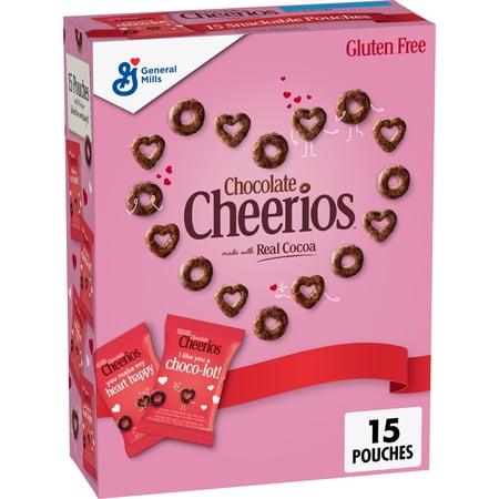 Chocolate Cheerios, Happy Heart Shapes Cereal Pouches, Valentine's Day, 15 Ct, 4.35 oz