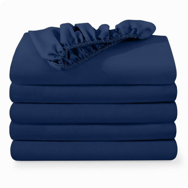 Bare Home Lot de 5 Draps-Housses - Premium 1800 Collection - Ultra Doux - Poche Profonde - Lit Simple, Bleu Foncé