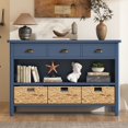 thumbnail image 2 of 3-Tier Wood Console Table with 3 Drawers,Retro Entryway Table Hallway Table with 3 Woven Baskets for Living Room, Hallway, Foyer,Office,Navy, 2 of 7