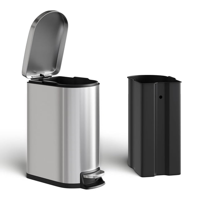Garvee 2.6 Gallon Step-on Trash Bin with Lid, 12.6 x 7.32 x 15.28", for Bathroom, Silver