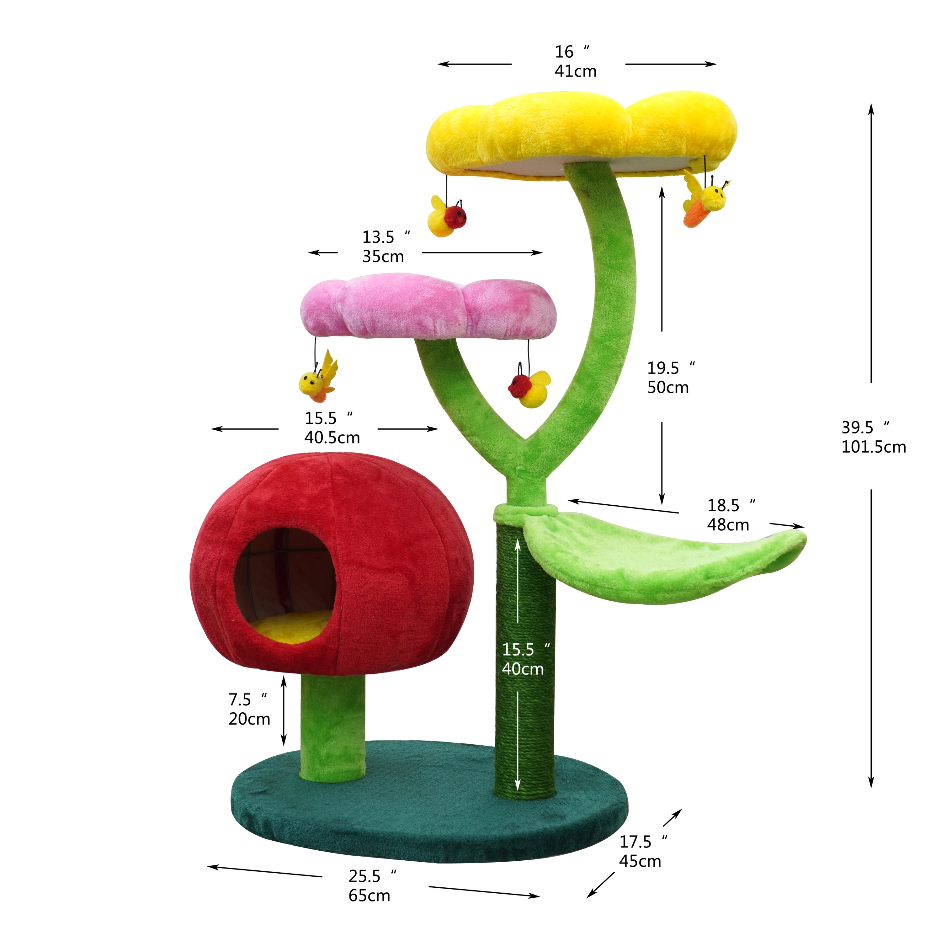 Catry Mushroom Flower Cat Tree with Hammock, Replaceable Sisal Scratching Post, Fruit Hideaway Condo