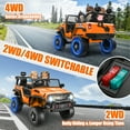 thumbnail image 3 of Farmdex 24V 2 Seater Ride on Car, 4WD/2WD Switchable Car Truck with Remote Control, Powered 800W Motors Ride on Toys for Kids, Colorful LED Head Lights, Bluetooth, MP3, Orange, 3 of 11
