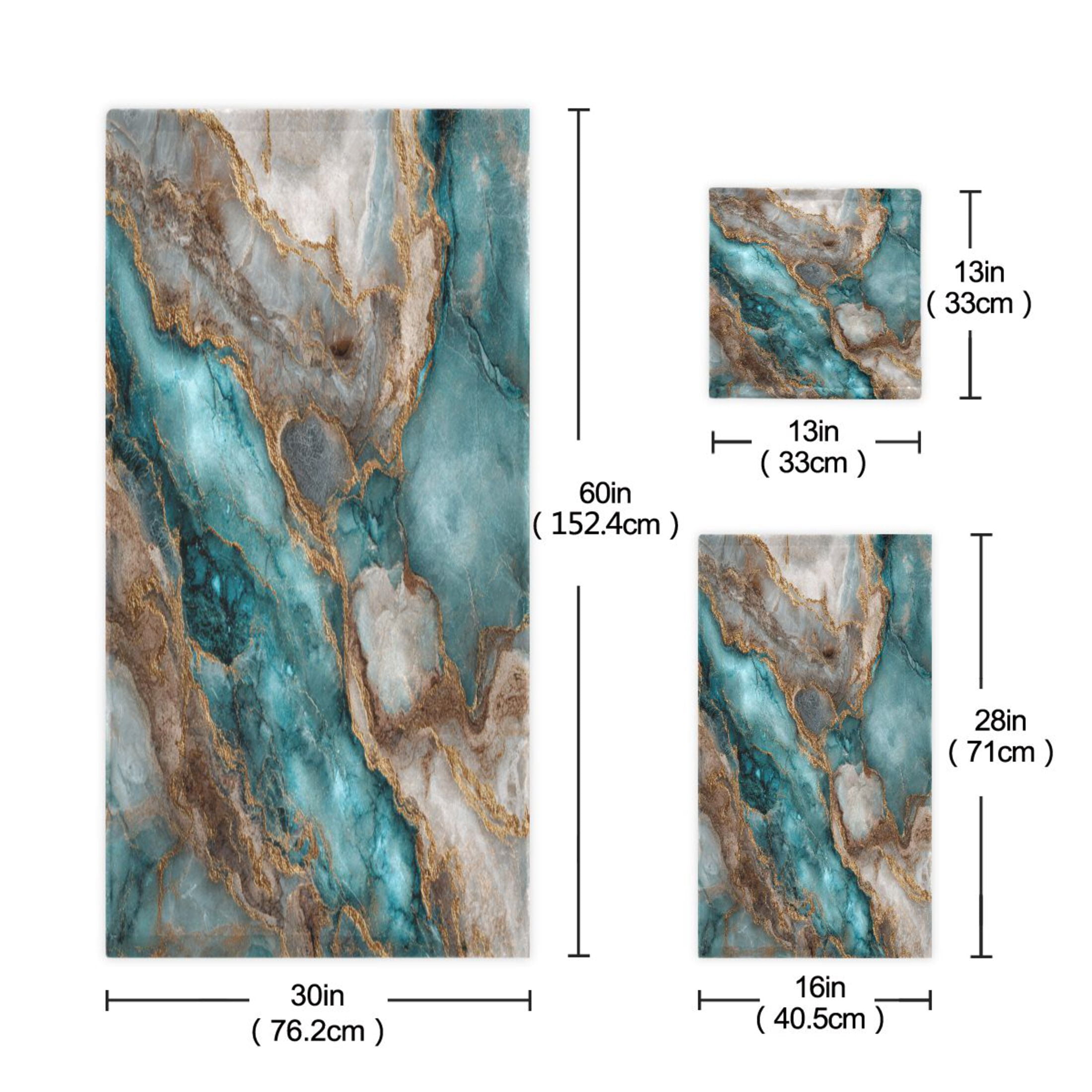 3 Sizes of Towel Sets Including Bath Towel Hand Towel and Washcloth for Daily Use Turquoise and Gold Marble