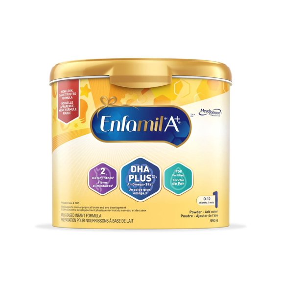 Enfamil A+, Baby Formula, Powder Tub, DHA (a type of Omega-3 fat) to help support brain development, Age 0-12 months, 663g