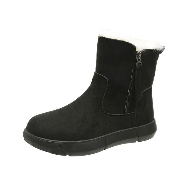 Zapatos para mujer, punta redonda, suela plana, tubo corto, además de botas cálidas de terciopelo grueso/algodón, zapatos para correr, botas vaqueras.