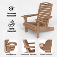 thumbnail image 3 of Folding HDPE Adirondack Chair, Weather Resistant Outdoor Fire Pit Patio Chair, Teak, 3 of 7