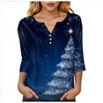 thumbnail image 5 of Rotm Christmas Womens Tops Christmas Shirts for Women Button V Neck Xmas Christmas Tree Snowman Print Tops 3/4 Sleeve Fall Winter Reindeer Print T-Shirt Dark Blue,S, 5 of 7