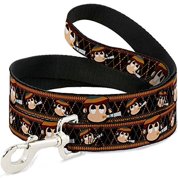 buckle-down pet leash - multi smoking monkey argyle brown - 4 feet long - 1 2" wide