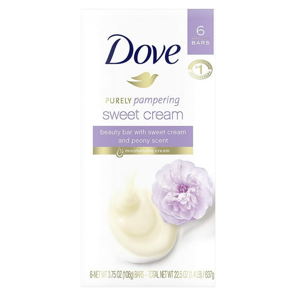 Dove Purely Pampering Beauty Bar, Sweet Cream And Peony, 4 oz, 6 bars, 2 Pack