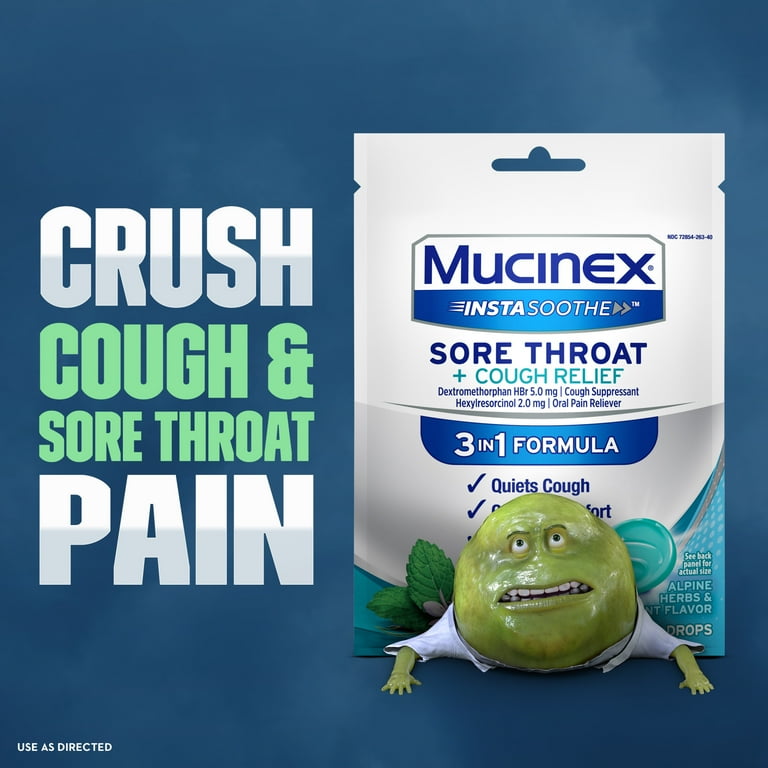 Mucinex Instasoothe Sore Throat + Cough Drops, Alpine Herbs