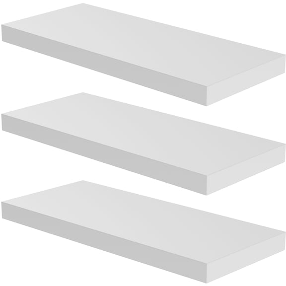 LANDMOK 12.7 Inch Deep Floating Shelf, 30 x12 Inch Large Wall Mounted Shelf for Kitchen, Bathroom, Living Room, White (3 Pack)