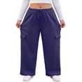thumbnail image 3 of Cueply Women's Plus Size Wide Leg Cargo Sweatpants High Waisted Drawstring Lounge Pants with Pockets, 3 of 7