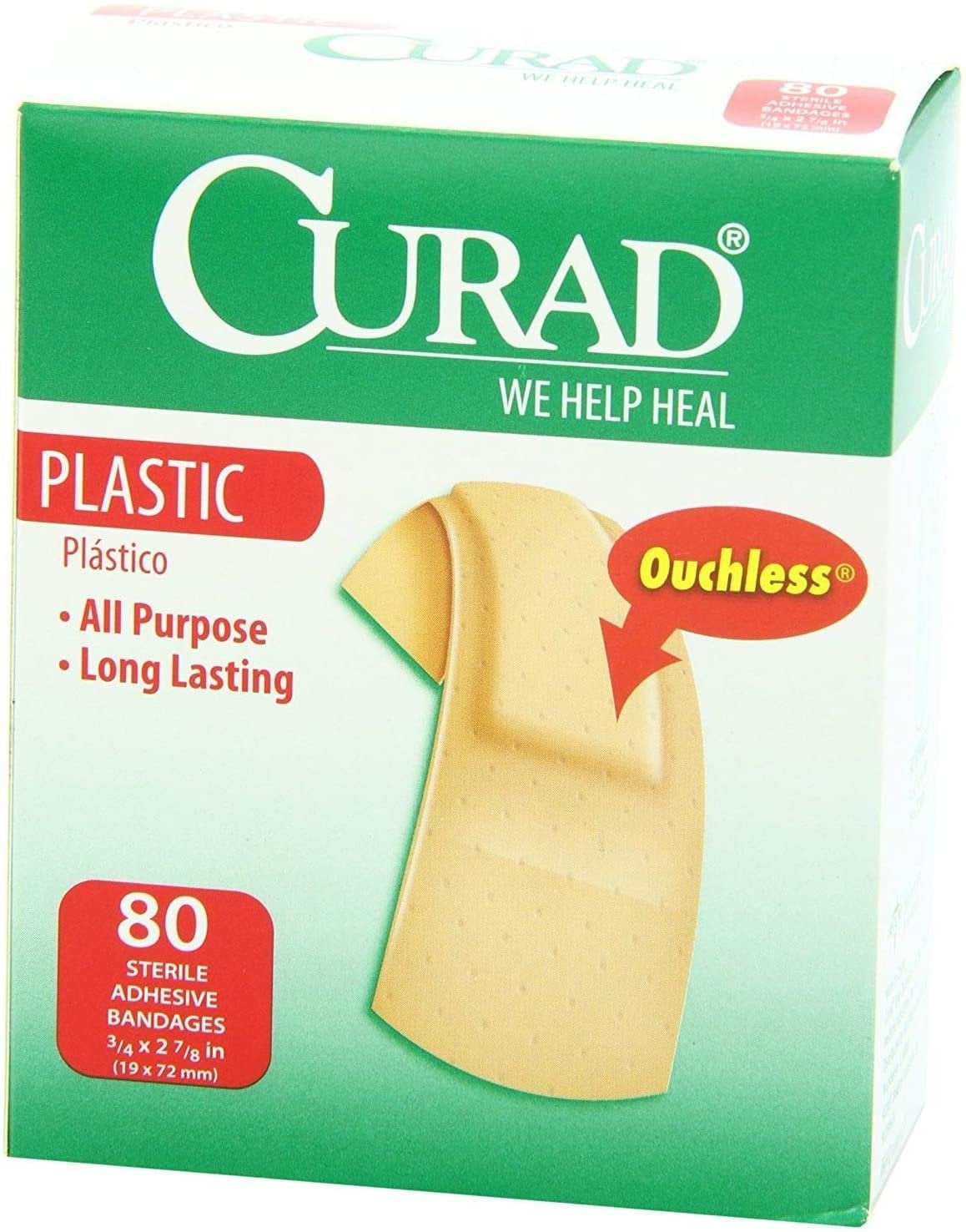 Curad Regular Size Bandages, Plastic, 80 Count Box