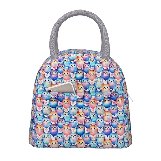 Easygdp Cartoon colorful cute cat Bolsa de Almuerzo Insulada Grande, Forro de Aluminio, Diseño Espacioso, a Prueba de Fugas, Ideal para Trabajo, Picnics, Viajes y Actividades al Aire Libre