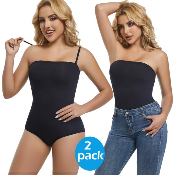 MANIFIQUE 2 Packs Strapless Shapewear for Women, Tummy Control Triangle Bodysuit Body Shaper Tank Top