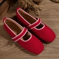 thumbnail image 4 of Women's Suede Ballet Flat Shoes Fashion Square Toe Low Heel Mary Jane Shoes Low Top Dress Loafers with Ankle Strap Red Size 7, 4 of 7