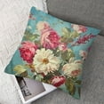 thumbnail image 7 of Pink Roses Romantic Throw Pillow Cover Cabbage Roses Aqua Velvet Pillow Cases Chinoiserie Cushion Cover Farmhouse Pillow Covers Home Decor for Bedroom Living Room Sofa, 7 of 7