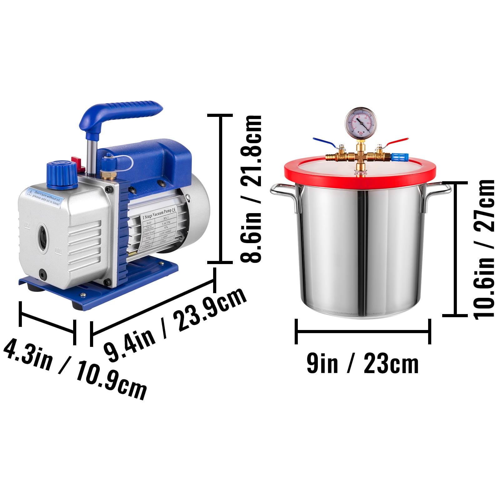 VEVOR 3 Gallon Vacuum Chamber Kit Stainless Steel Degassing Chamber 12L Vacuum Degassing Chamber Kit with 3.6 CFM 1 Stage Vacuum Pump HVAC