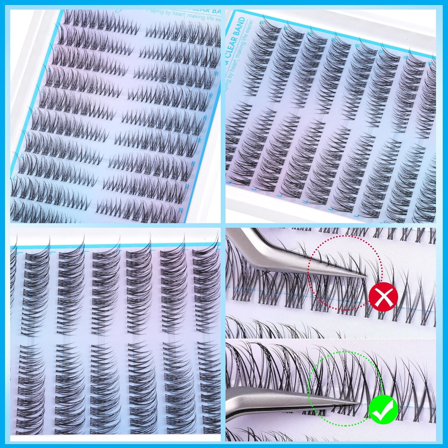168Pcs  Natural Eyelash Clusters 11-13mm Lash Extension Kit C Curl Eyelash Extension Invisible Eyelashes with Lash Bond and Seal Glue and Tweezers DIY At Home