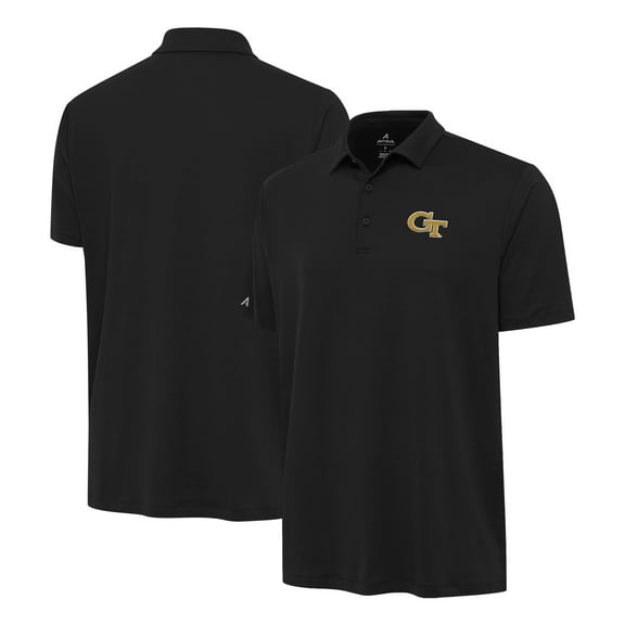 Men's Antigua Black Georgia Tech Yellow Jackets Reprocess Polo