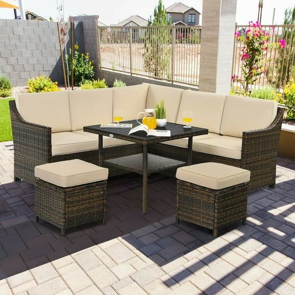 Gymax 6PCS Rattan Patio Sectional Sofa Set Cushioned Conversation Furniture Set