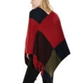 thumbnail image 3 of SWSMCLT Women's Plaid Sweater Poncho Casual Wrap Tassel Fringe Crochet Knit Ponchos and Wraps Soft Winter Warm Blanket Shawl Pashmina Cape Sweater Red One Size, 3 of 3