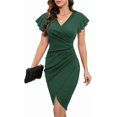 thumbnail image 1 of Owin Women's Summer Sexy V Neck Ruffle Sleeve Faux Wrap Ruched Sheath Bodycon Cocktail Party Work Dress, 1 of 4
