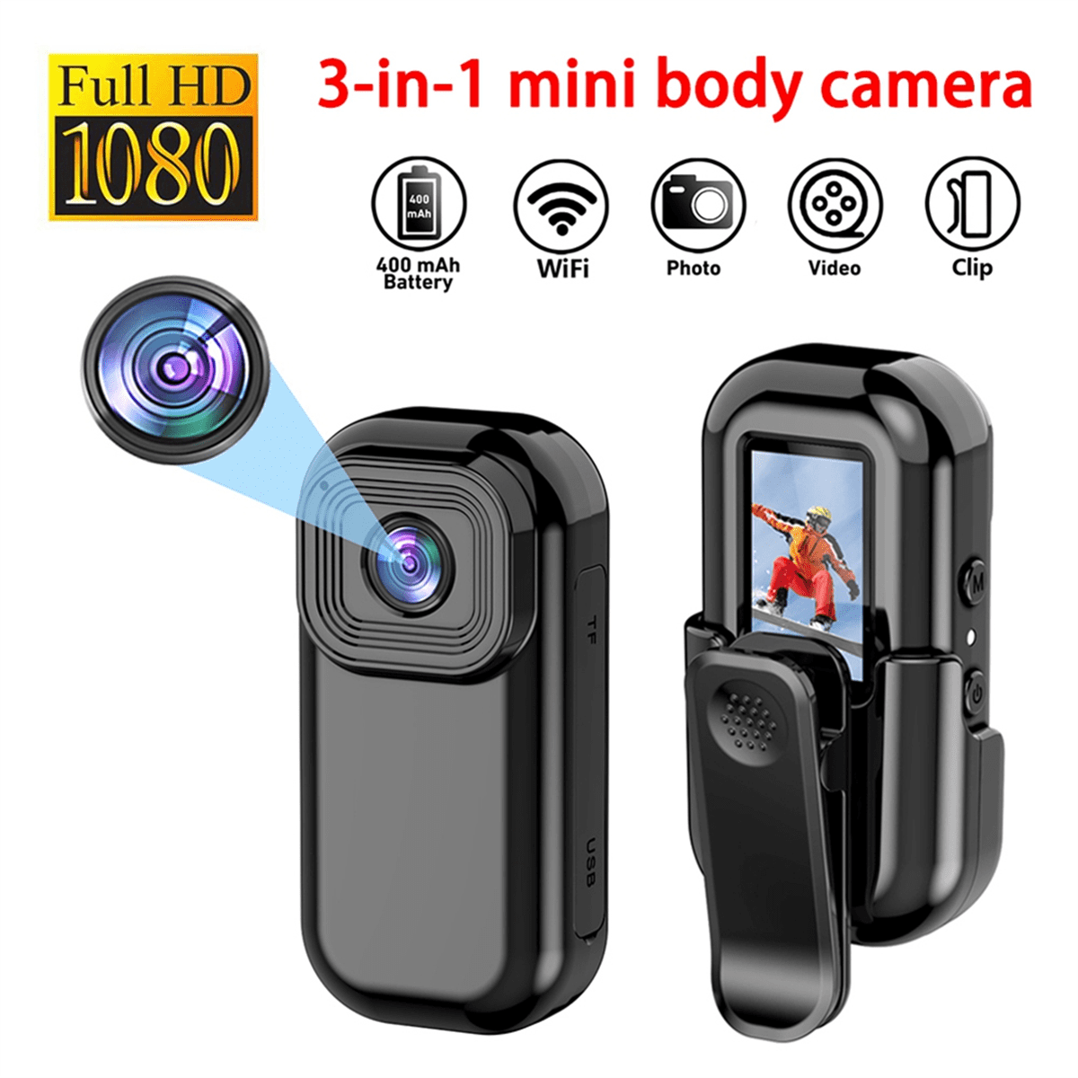1080P WiFi Pocket Camera Portable Body Cam Sport DV Action Camera with Screen Video Recording Pocket Camera Back Clip