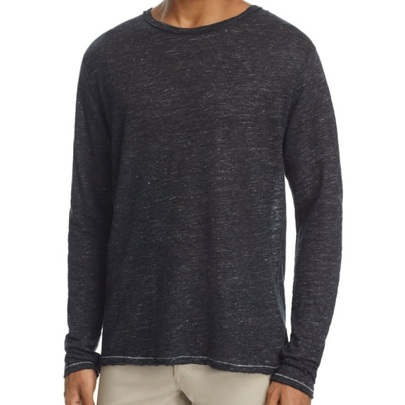 Rag & Bone Owen Mens Heather Long Sleeve Linen Crewneck T-Shirt (2XLarge, Black)
