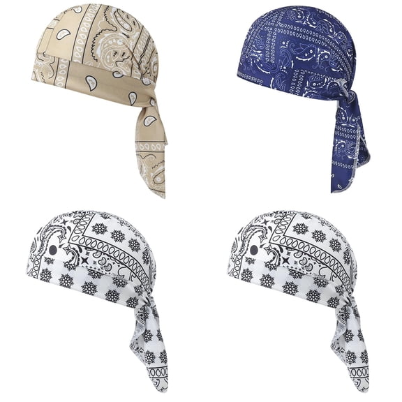 MuXiKeJi Clothes 4 Pcs Paisley Cooling Headscarf Cap Set, Motorcycle Bandanas for Men, Elastic Fit Headwear for Athletes