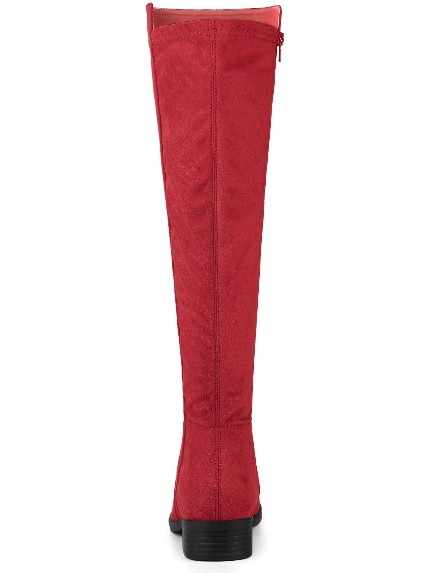 DARING DIVA Women's Chunky Heels Side Zipper Round Toe Knee High Boots Red 7
