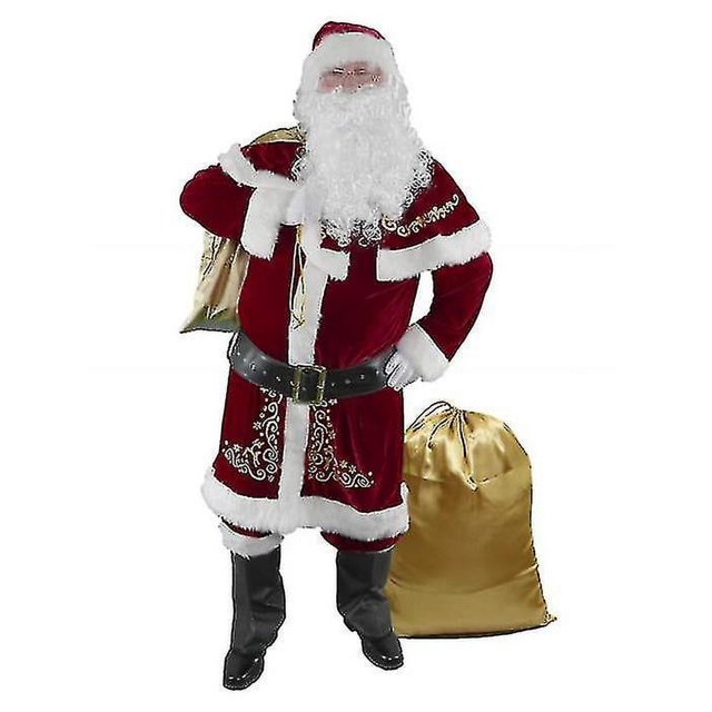 Conjunto de disfraz de Papá Noel para hombre, 8 piezas, terciopelo de lujo navideño