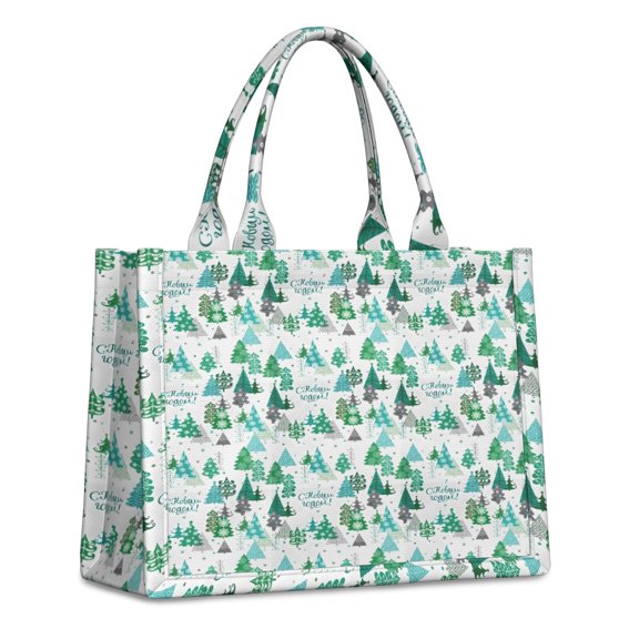 Large Capacity Tote Bag,Green Christmas Tree and Text Pattern Handbag Fashion Luxury Tote Bag,15.7"x13"x 5.1" Inches,Laptop Compatible