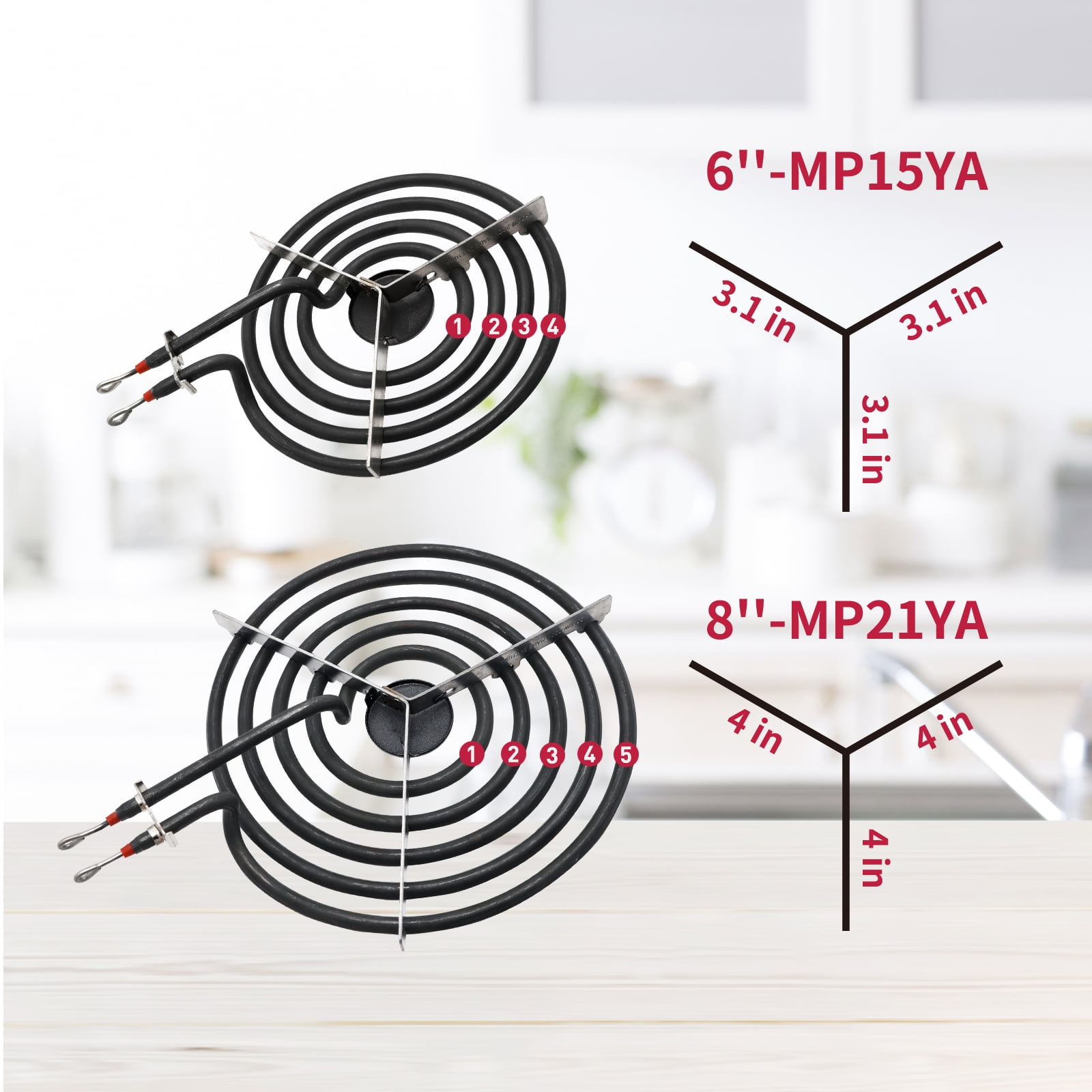 COZZIVITA MP22YA Stove Burner Element Replacement - Compatible with Whirlpool/Kenmore/Frigidaire - Includes 2x MP15YA & 2x MP21YA